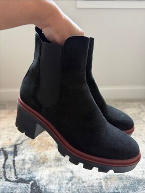 Antonio de Faria Black Suede Ankle Booties with Burgundy Trim — Women